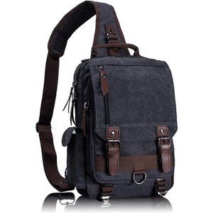 Leaper Canvas Messenger Bag Sling Bag Cross Body Bag Shoulder Bag Black,
